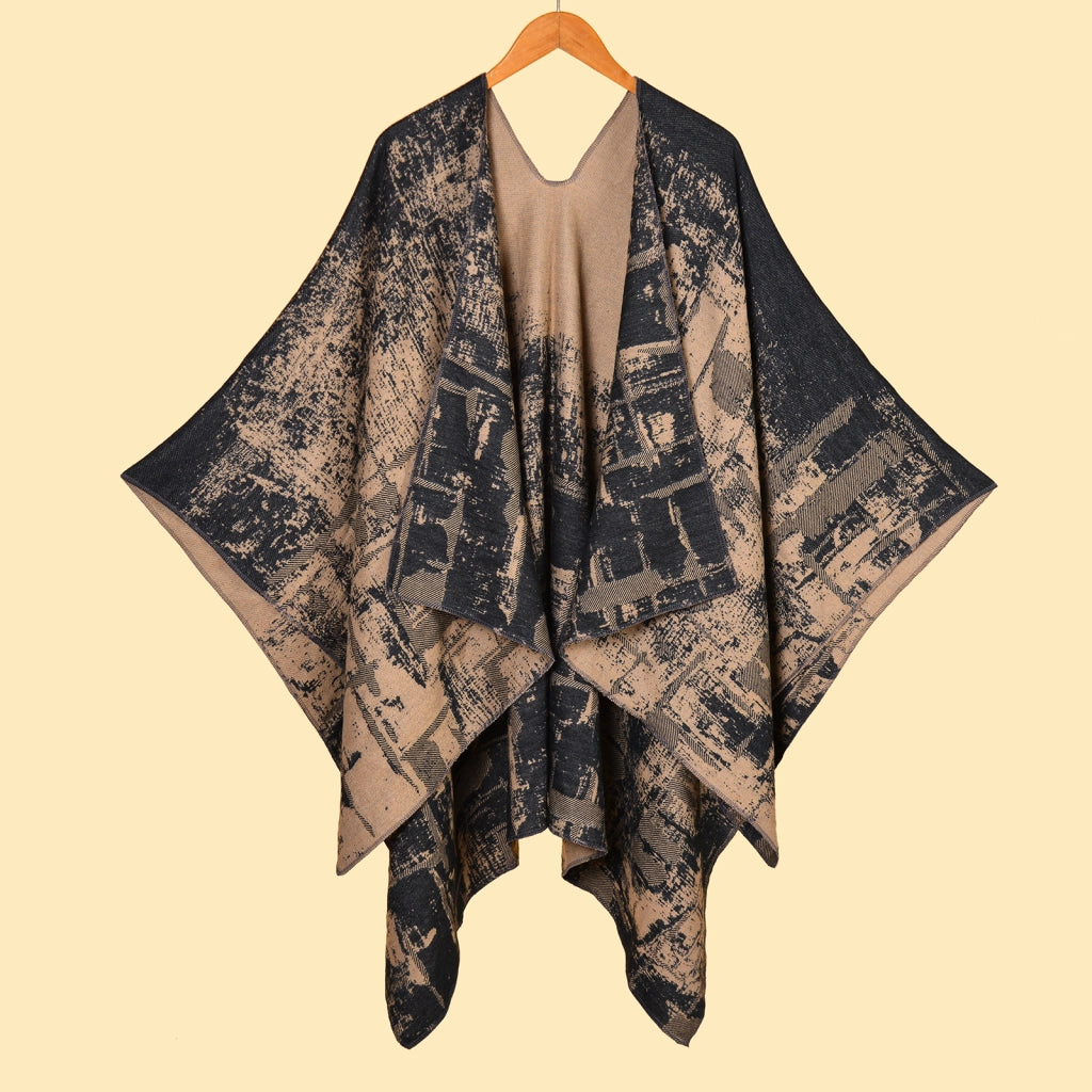 Sciarpa/stola calda da donna double-face jacquard - Poncho/scialle - Mantella calda da ufficio