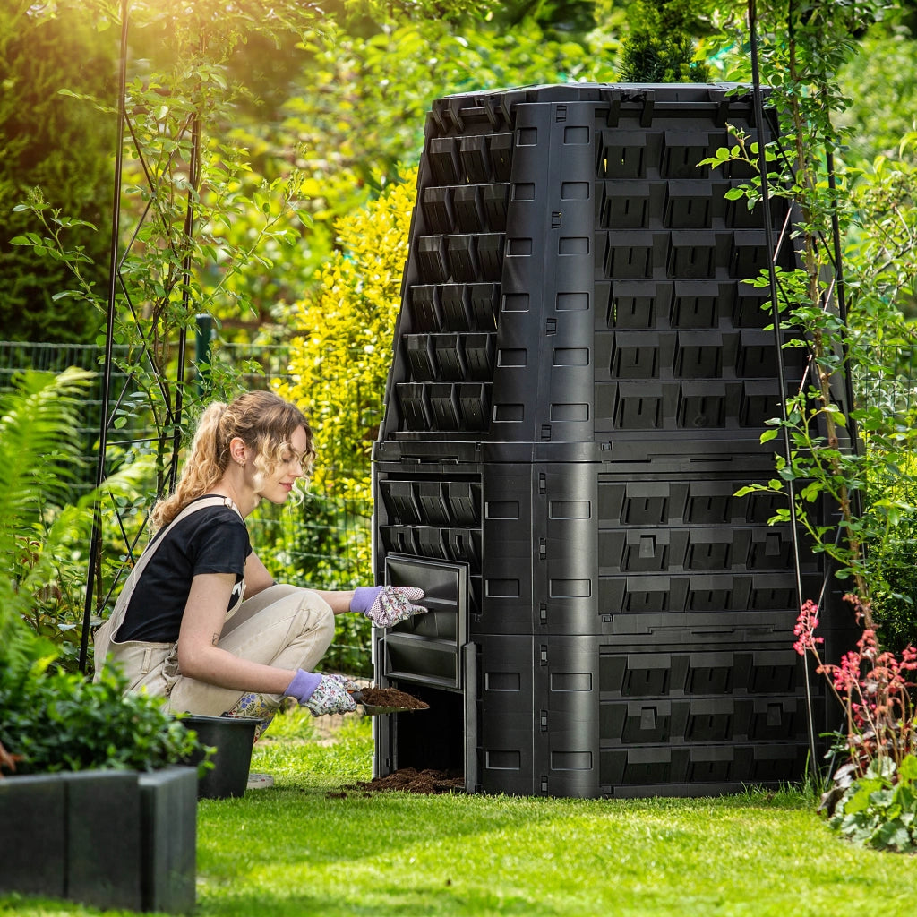 Compostiera modulare da giardino KADAX di grandi dimensioni, resistente al gelo e utilizzabile tutto l'anno, capacità 1050 litri.