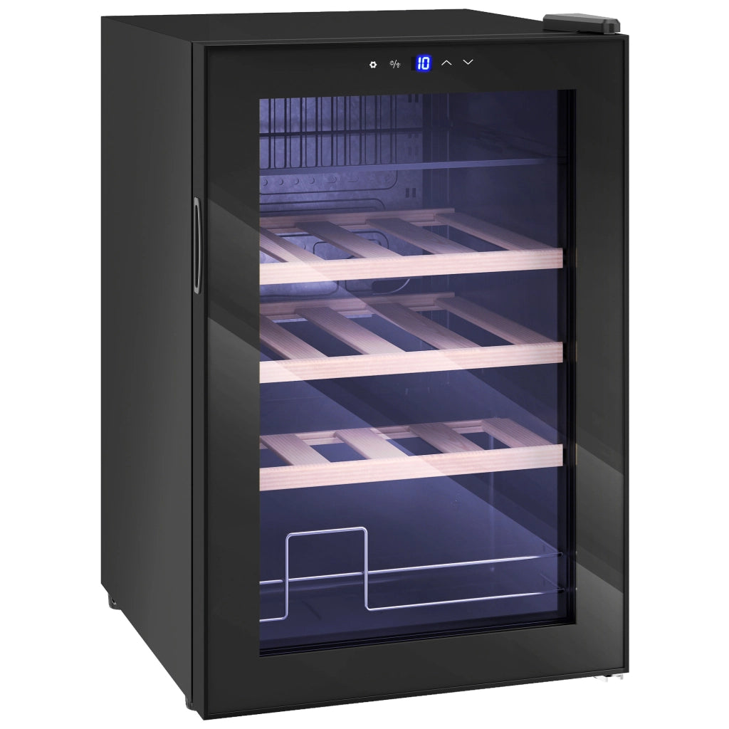 Cantinetta Frigorifero per Vino da 53L con Ripiani Regolabili per 12 Bottiglie e 25 Lattine 43x45x64 cm Nero