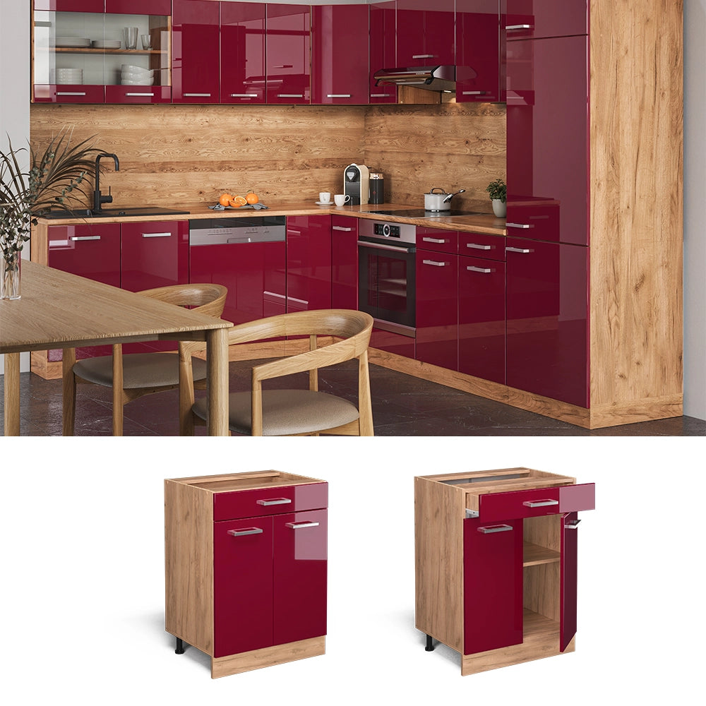 Vicco Mobiletto base per cucina Rosso lucido 60 cm con cassetto, PL Antracite