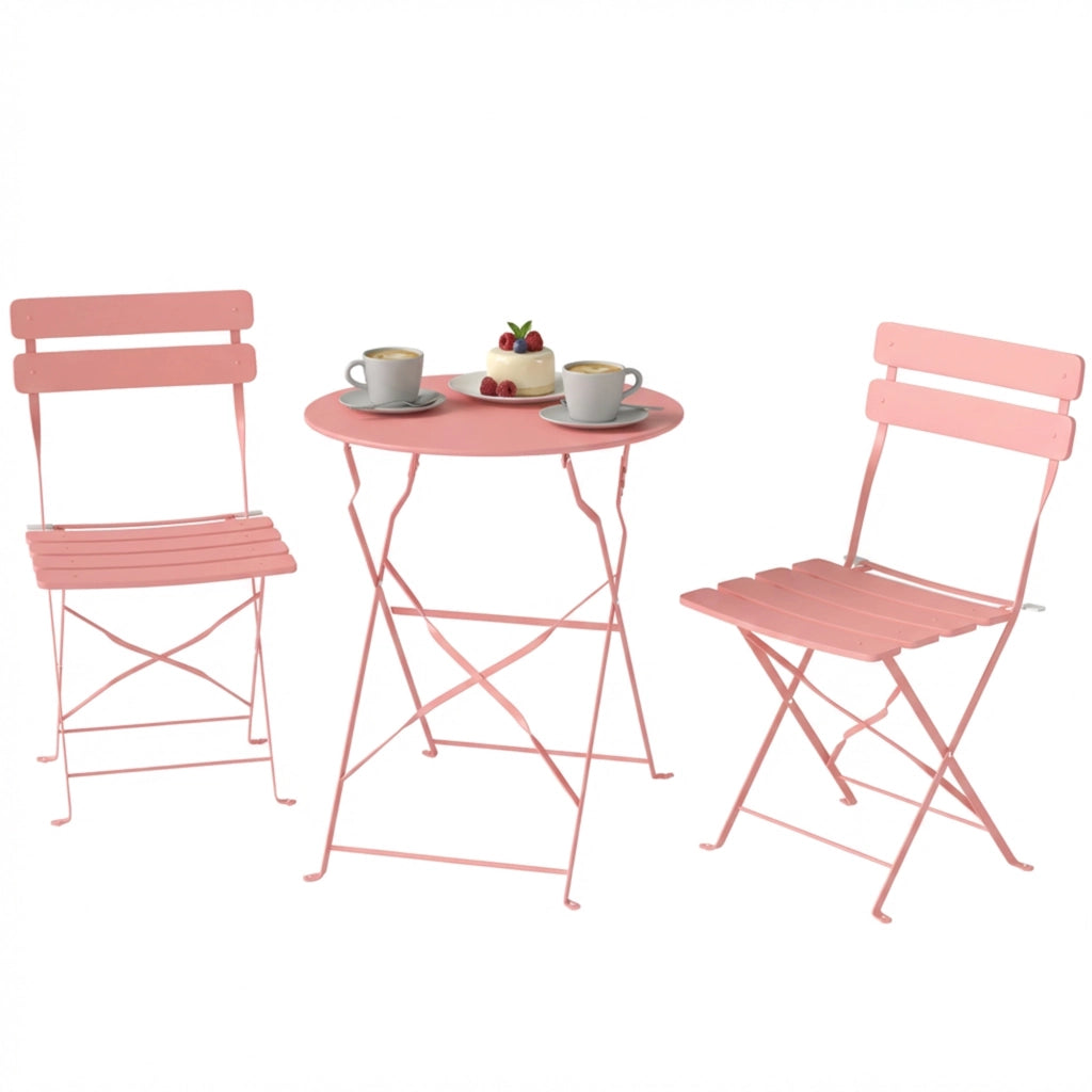 Set da giardino con tavolo e 2 sedie pieghevoli ¨C zephmum ¨C rosa, polipropilene, metallo