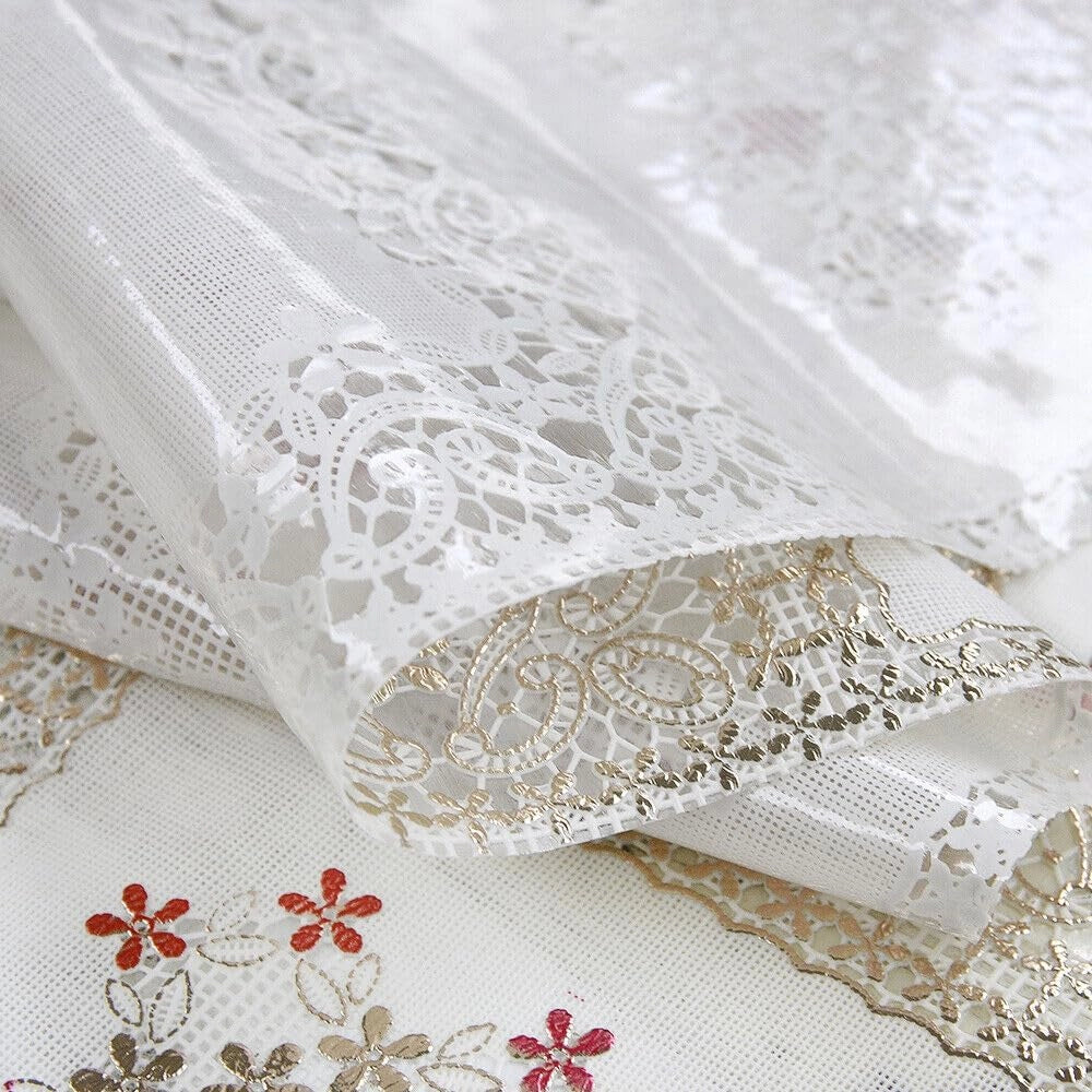 Tovaglia Plastificata 137x100 cm Ricamata Pizzo 3D Copritavolo Antimacchia Idrorepellente Dis.F