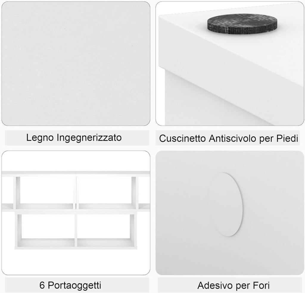 Mobile Porta TV Combinabile con Ripiani Aperti, per TV Fino a 65 Pollici, Mobile TV di Legno per Camera da Letto, Soggiorno, Capacità di Carico Massima 80 kg, 134-180 x 30 x 43 cm (Bianco)