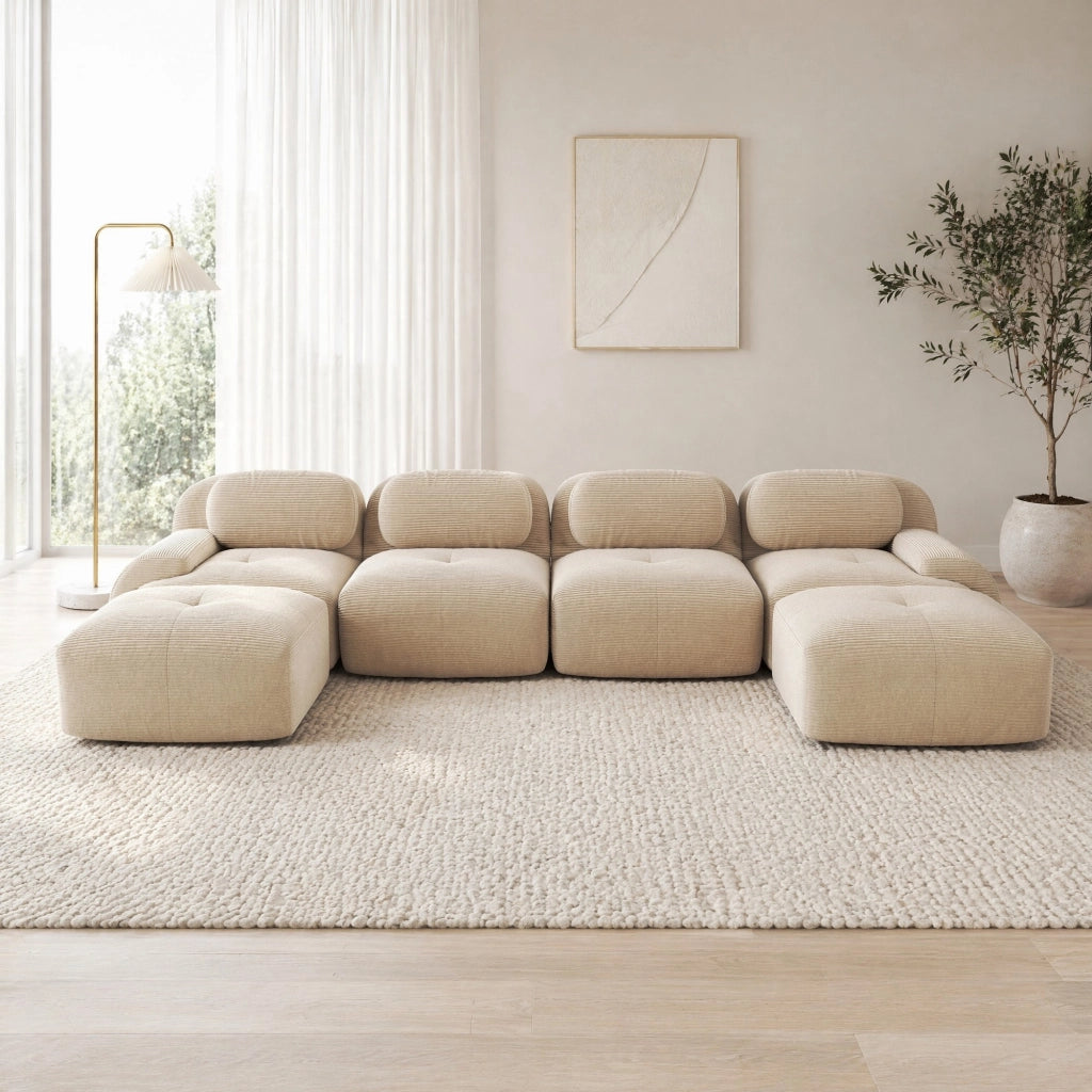 Divano angolare modulare senza montaggio in tessuto a coste beige