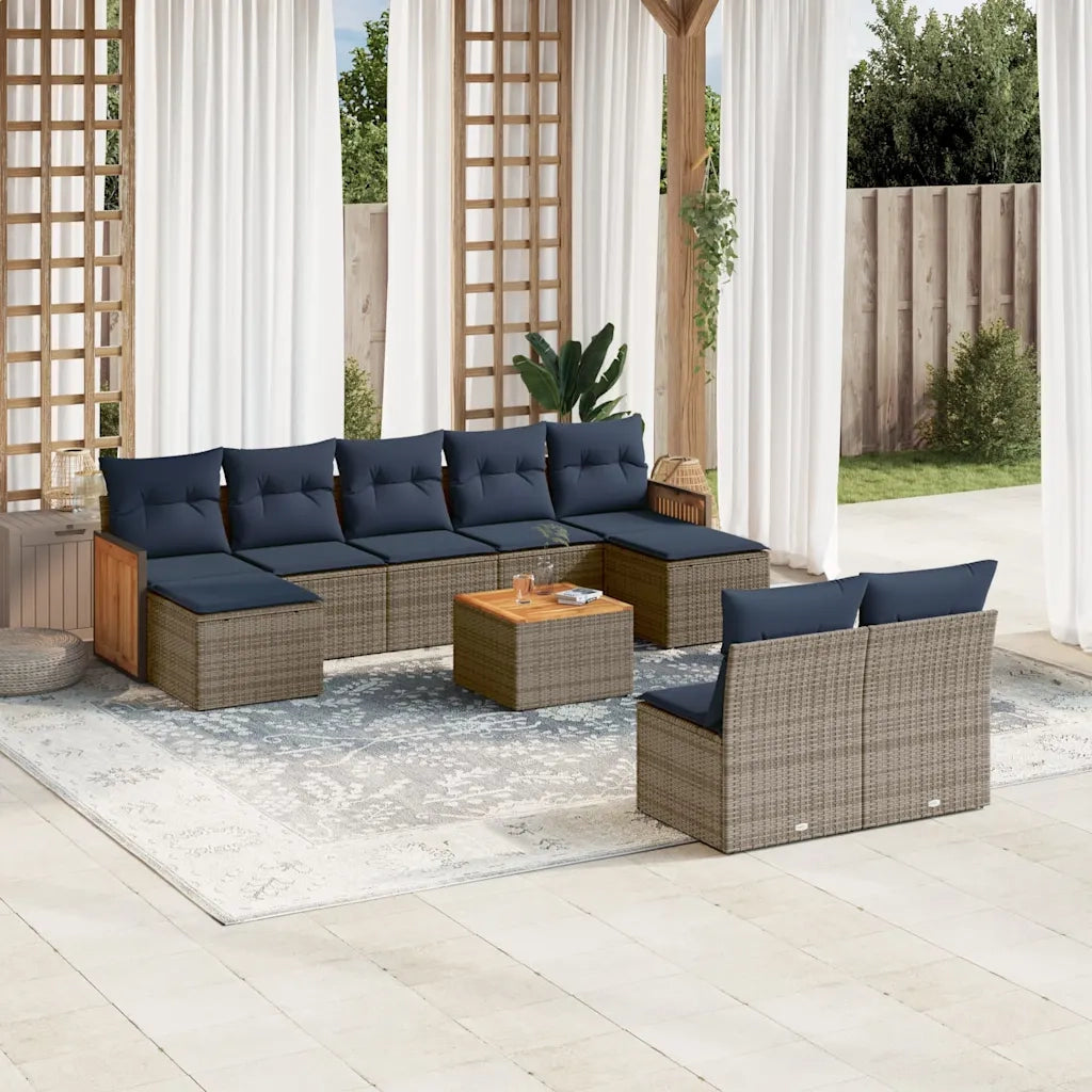 Set Divani da Giardino 10 pz con Cuscini Grigio in Polyrattan 3228063