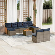Set Divani da Giardino 10 pz con Cuscini Grigio in Polyrattan 3228063