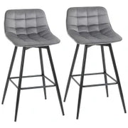Set 2 Sgabelli Alti in Stile Nordico con Schienale e Poggiapiedi, Sgabelli con Schienale in Tessuto Effetto Velluto e Metallo, 45x47x88 cm, Grigio