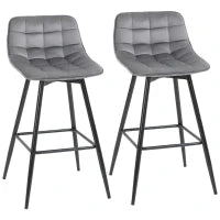 Set 2 Sgabelli Alti in Stile Nordico con Schienale e Poggiapiedi, Sgabelli con Schienale in Tessuto Effetto Velluto e Metallo, 45x47x88 cm, Grigio