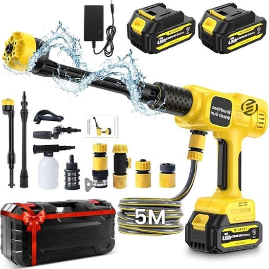 Pulitore di alta pressione auto - Pulitore di alta pressione a batteria - Pistola di alta pressione - Utilizzabile per auto, casa, giardino - Per la pulizia
