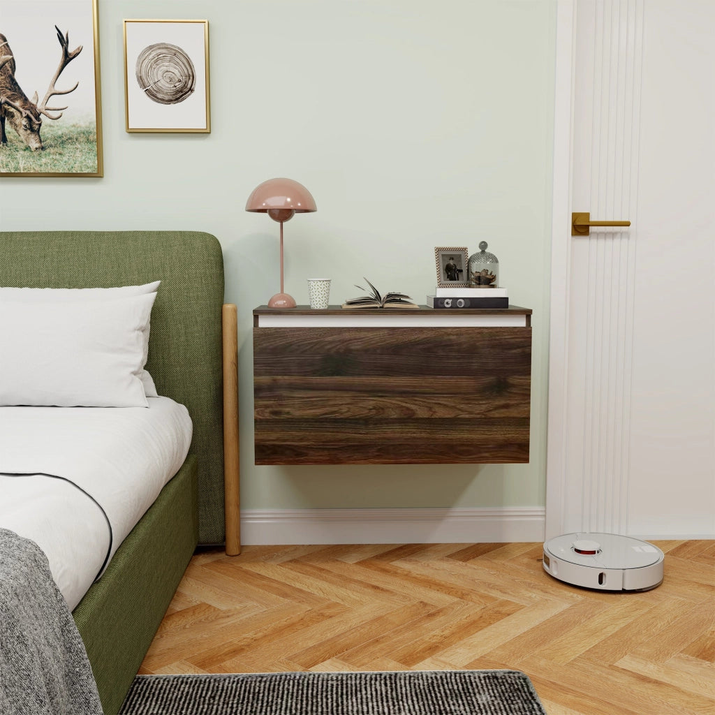 Comodino Sospeso 80x30x45 cm con Cassetto Senza Maniglie Noce