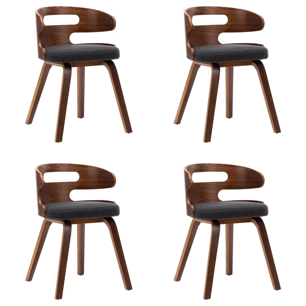 Sedie da Pranzo 4 pz Legno Curvato e Tessuto Grigio 278850