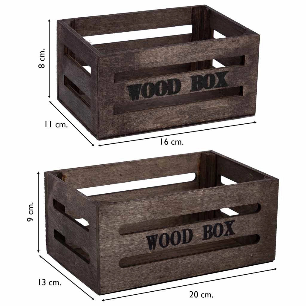 Set cassetti in legno 2 pezzi marrone 20x13x09-16x11x08h cm