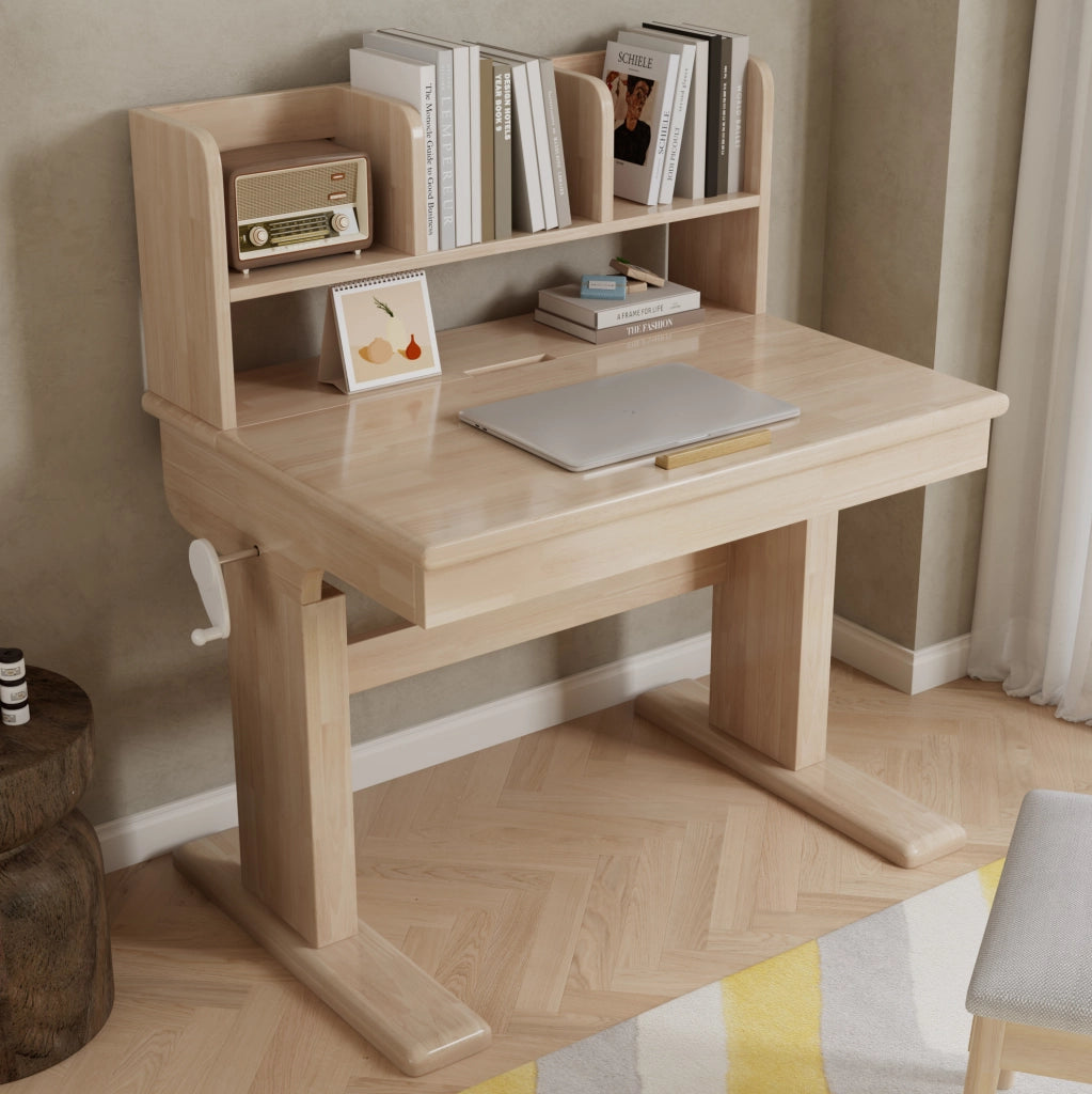 Scrivania per bambini 92.2x60x89 cm regolabile in altezza con piano inclinabile; legno naturale