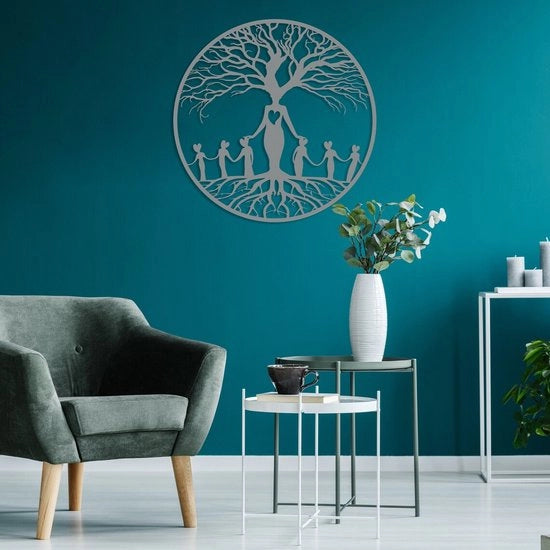 Decorazione per Parete in Metallo albero genealogico – Arte 3D per Parete – Argento – 100 cm