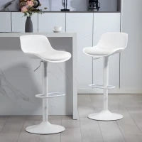 Set 2 Sgabelli da Bar con Schienale, Altezza Regolabile, Seduta Girevole in Pelle PU e Poggiapiedi, Bianco