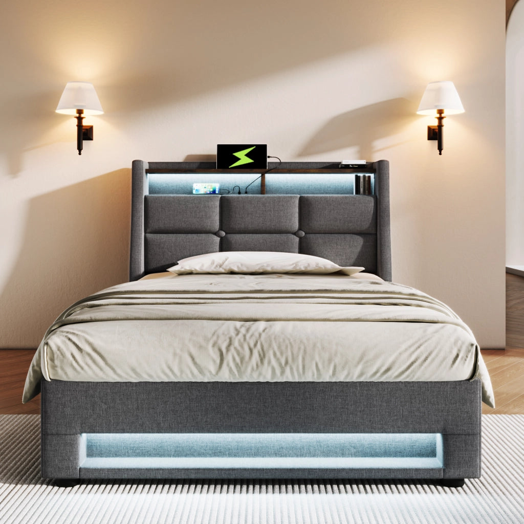 letto imbottito lino grigio 90x200 cm