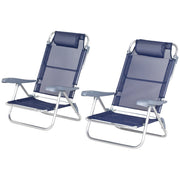 Set 2 Sedie da Pesca Pieghevoli e Reclinabili 6 Livelli 62x65x80 cm in Alluminio e Tessuto Blu Scuro