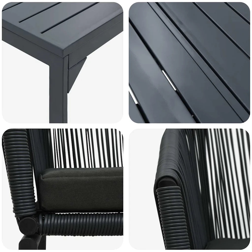 Set da Pranzo per Giardino 7 pcs Nero polyrattan 3378824