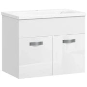 kleankin Mobile Bagno Sospeso con Lavabo, Armadietto a 2 Ante con Cerniere Ammortizzate, 61x40x50cm, Bianco Lucido