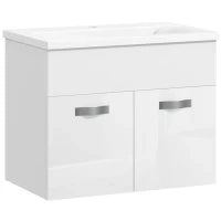 kleankin Mobile Bagno Sospeso con Lavabo, Armadietto a 2 Ante con Cerniere Ammortizzate, 61x40x50cm, Bianco Lucido