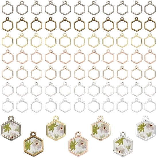 Hanger per Bezel 112 pezzi - Forma a sei facce - Aperto all'indietro - Charms - Creazione di gioielli DIY - 20x15mm - 7 colori - Hanger