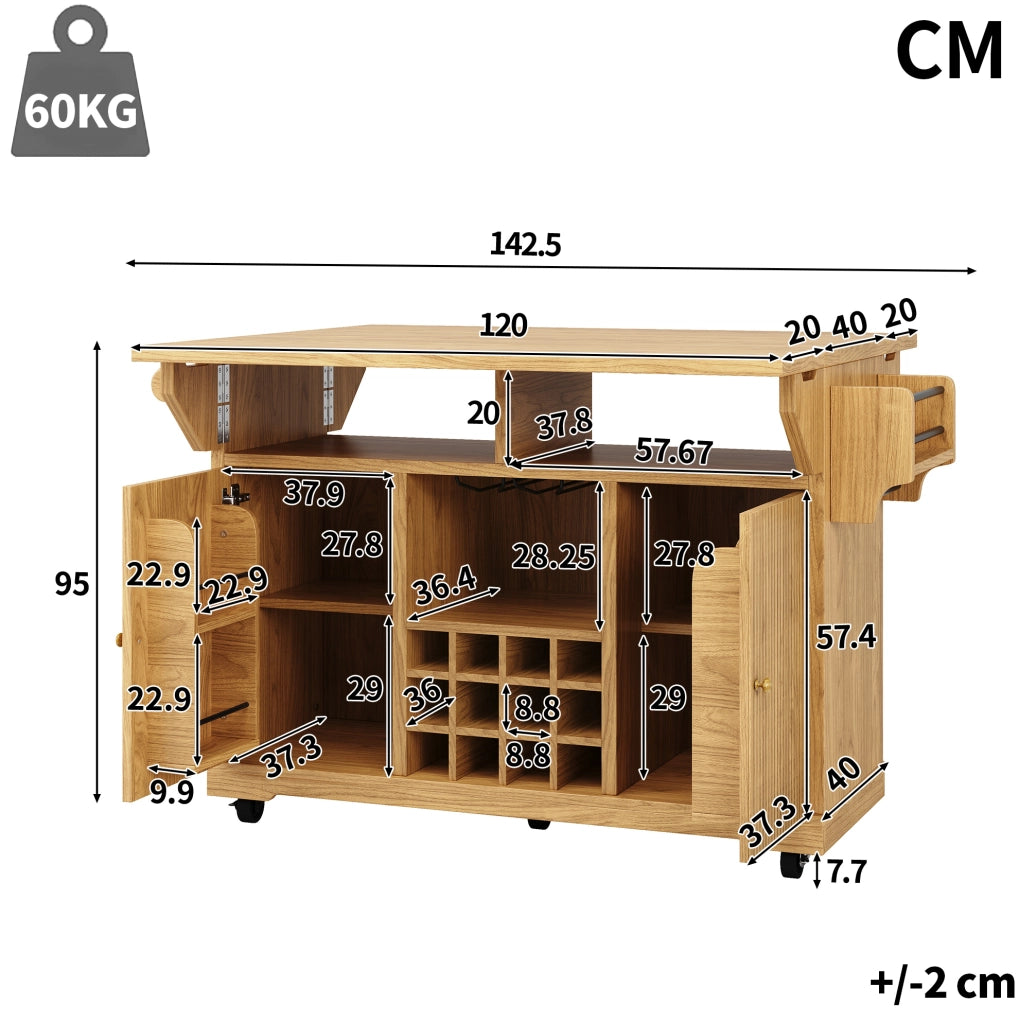 Carrello cucina mobile con ripiani regolabili e portabottiglie
