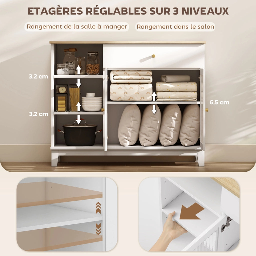 Credenza con ante in vetro temperato, cassetto e ripiani regolabili ¨C Xylo ¨C Bianco