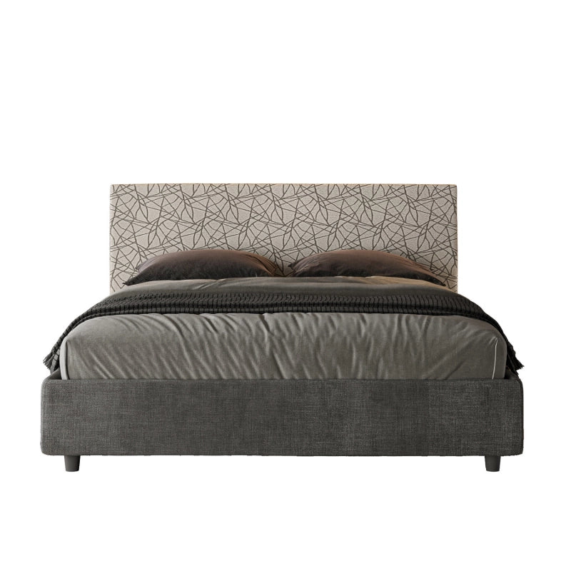 Letto imbottito Matrimoniale 160x200 cm tessuto Era Arla - Contenitore,Grigio/Grigio