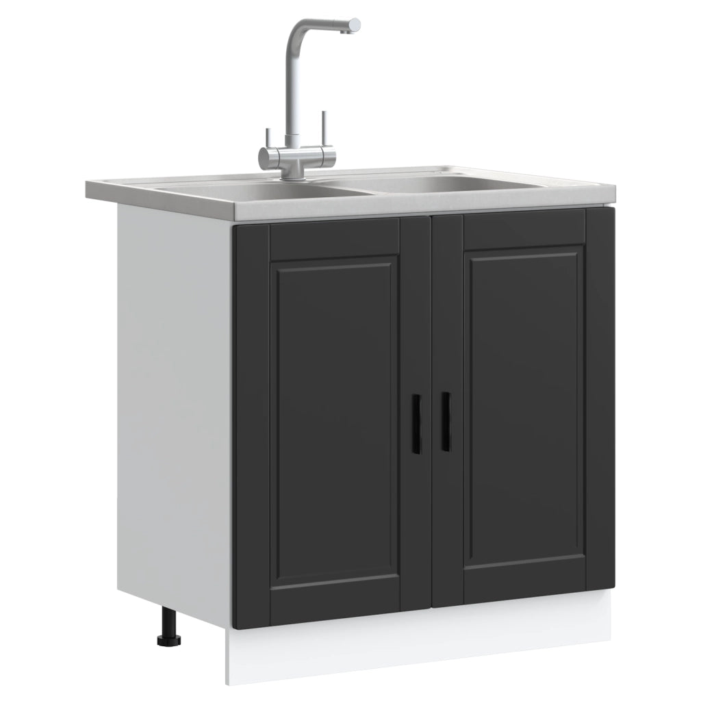 Mobile Sottolavello  "Porto" con Lavello Nero 80x46x84,5 cm in Legno Ingegnerizzato