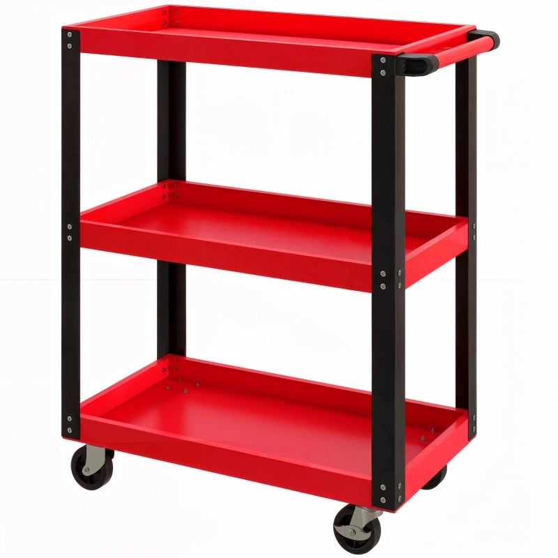 Carrello portautensili a 3 livelli in metallo rosso, 120 kg, con ruote e maniglia