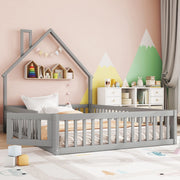 Letto per bambini con forma a camino, 140 x 200 cm, grigio