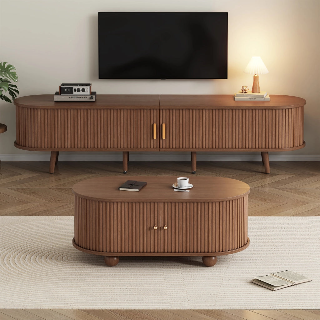 Set di Mobili da Soggiorno con 1 Mobile TV e 1 Tavolino da Caffè; Contenimento; Stile Minimalista; MDF; Noce