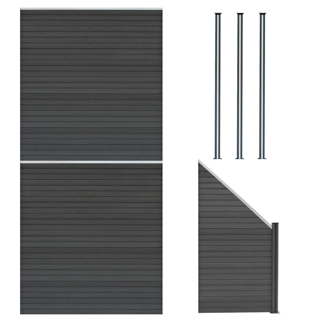 Pannelli Recinzione x2, Elemento Angolare & 4 Pali Metallo 185cm Grigio