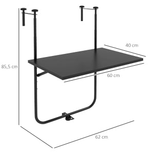 TAVOLO DA BALCONE APPESO REGOLABILE 62x60 cm NERO METALLO