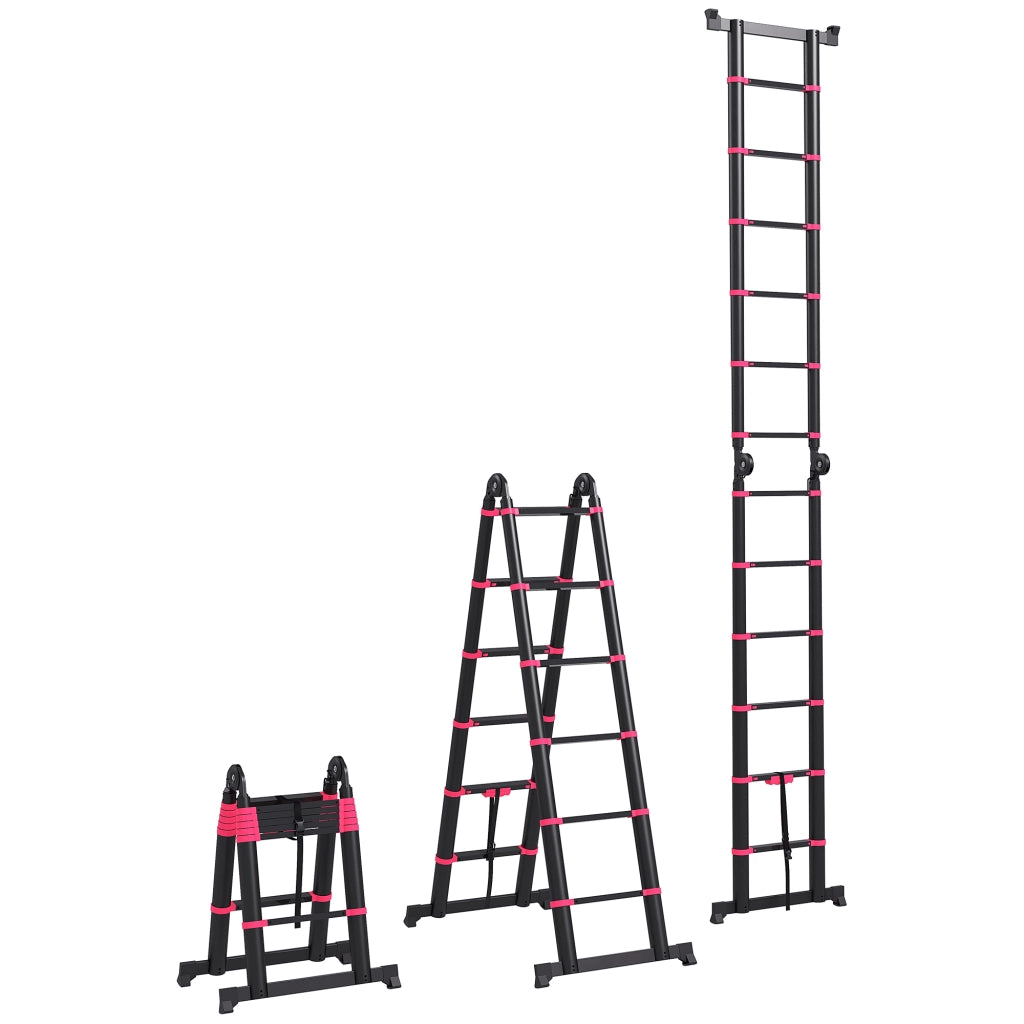 Scala Pieghevole in Alluminio 12 Gradini Antiscivolo 150 kg ¨C zephmum ¨C 379x67.5x11 cm Nero e Rosso