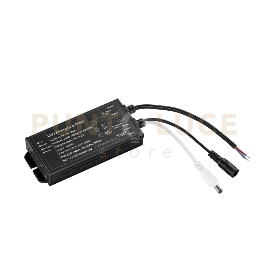 I-DRIVER-HELP DRIVER DI EMERGENZA OUTPUT 10-120V INPUT 85-265V 3-40W 120MIN. 18650 li-ion BATTERY 3,7V 2.4Ah 13,1X