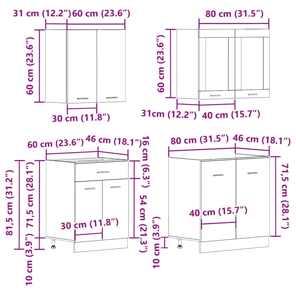 Set di Mobili da Cucina 4 pz Lyon Legno Antico in Truciolato 3328573