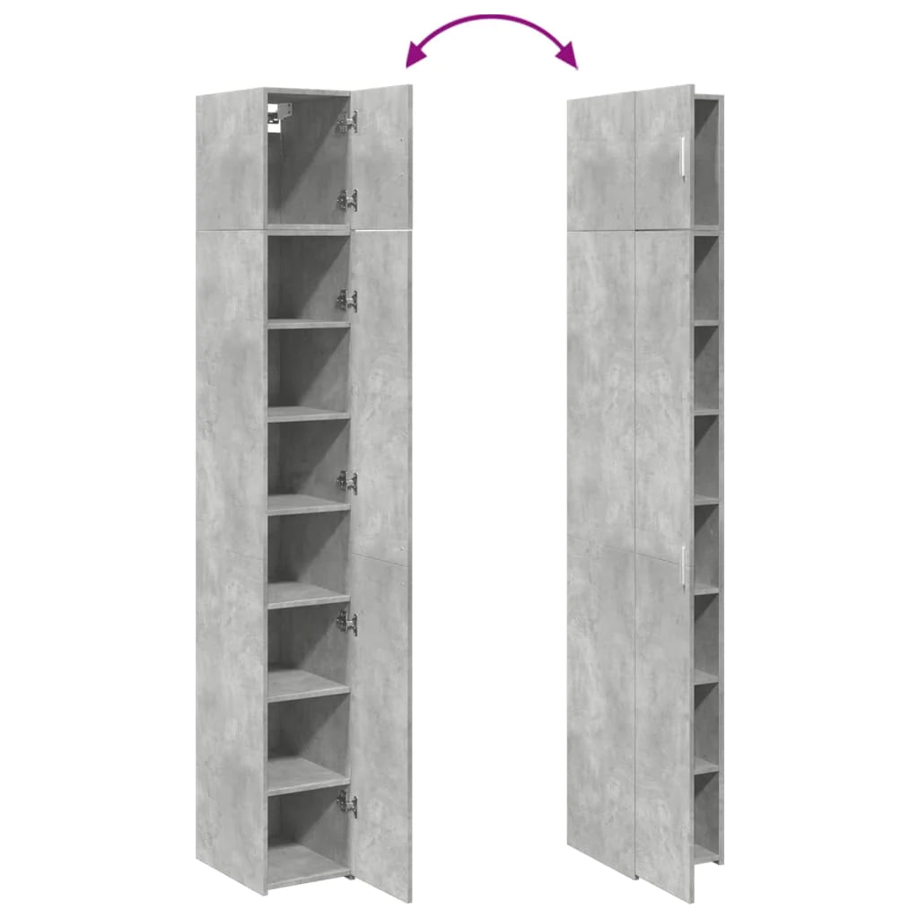 Mobile contenitore sottile per piccoli spazi 30 x 42,5 x 225 cm con 8 scomparti stile moderno legno composito grigio cemento 02_0055549