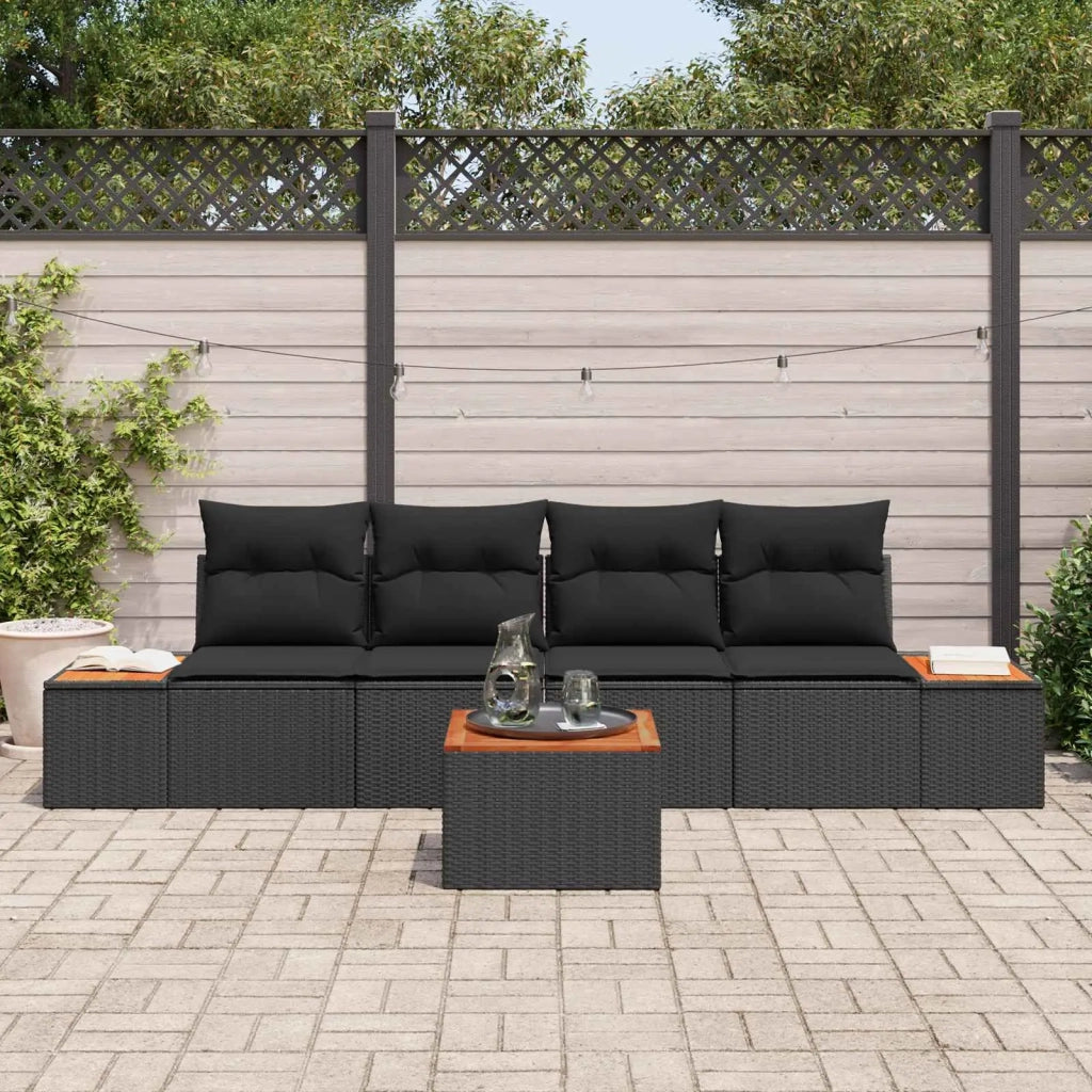 Set Divano da Giardino con cuscino 5 pcs Nero Poly Rattan 3356688