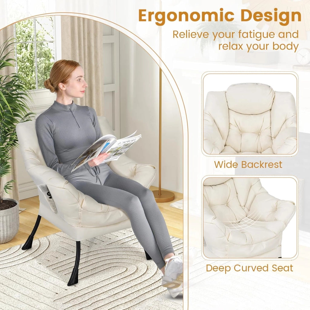 Poltrona da salotto scandinava, divano Relax confortevole, bracciolo, tasca laterale, 4 piedi in acciaio, sedia relax per soggiorno, ufficio, camera da letto, 75 x 81 x 94,5 cm, grigio (beige)