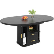 Tavolo da pranzo allungabile 118-158 cm nero in MDF con contenitore, 6 posti