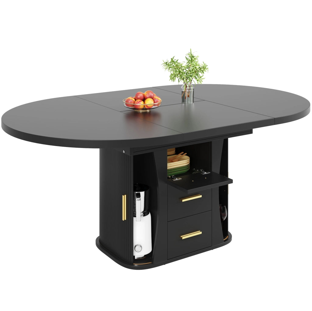 Tavolo da pranzo allungabile 118-158 cm nero in MDF con contenitore, 6 posti