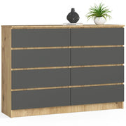Cassettiera AKORD K140 Quercia Artisan 138 cm 8 cassetti inserto frontale Grigio Grafite 138x40x99 cm
