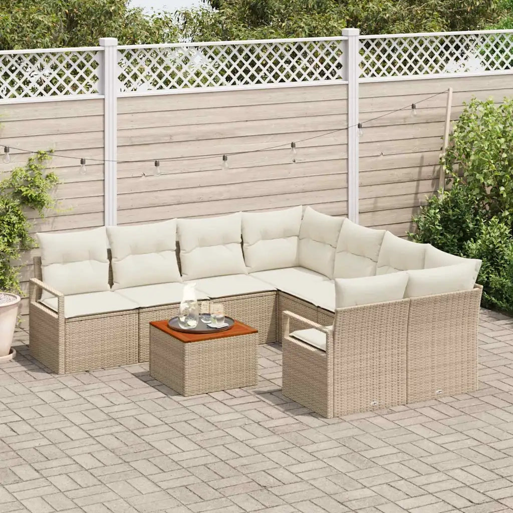 Set Divano da Giardino 9 pcs Beige e Crema polyrattan 3356356