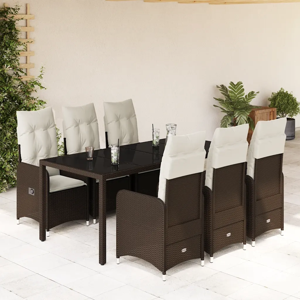 Set BistrÃ² da Giardino 7 pz con Cuscini in Polyrattan Marrone