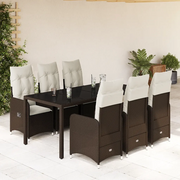 Set BistrÃ² da Giardino 7 pz con Cuscini in Polyrattan Marrone