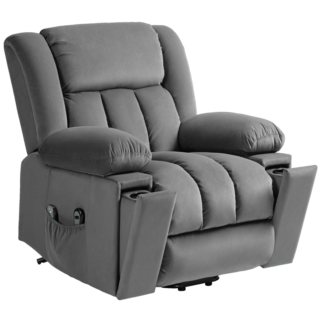 Poltrona Elettrica Reclinabile Massaggiante ¨C Zephmum ¨C Tessuto Grigio Scuro