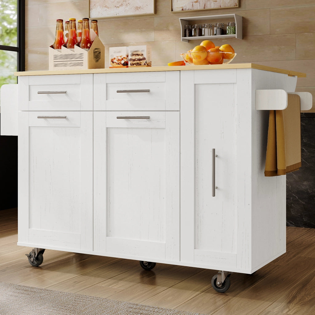 Isola cucina pieghevole con ruote, 110 cm, bianca