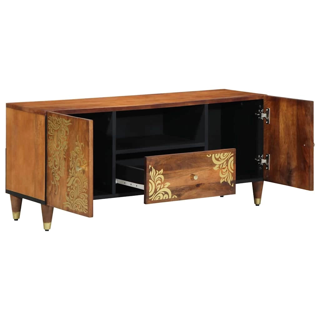 Mobile porta TV moderno e minimalista per interni 105 x 33 x 46 cm in legno massello di mango marrone miele 02_0057873