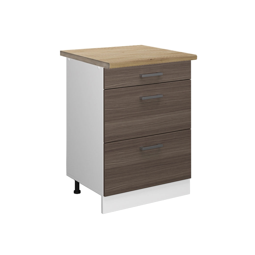 Vicco Mobiletto base per cucina Grigio 60 cm con cassetti, PL Rovere